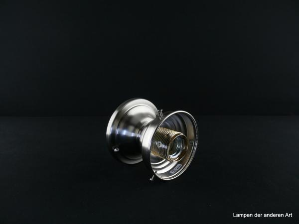 Kompakte Art Deco Deckenleuchte Gestell aus Messing matt vernickelt mit schlichtem Fuß für Schirme mit Griffrand 8cm, nach einem Original aus den 20iger Jahren des vergangenen Jahrhunderts, 1xE27/40W