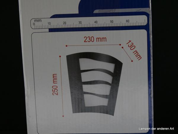 Origialkarton für die Außenleuchte, Detail Maße
