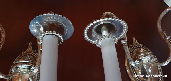 Wandleuchtenpaar-restauriert 2x E14 Kerzenfassung Detail -Tropfschale von oben