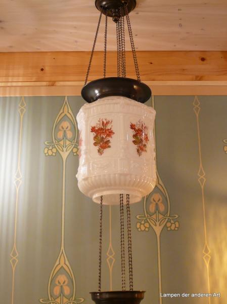 restaurierte Jugendstil Kettenzuglampe für Kerzen-geöffnet